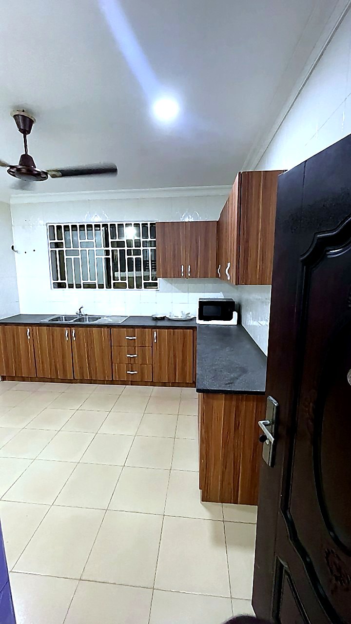 Clean shared kitchen entrance with fitted cabinets at Jeffston Court Hostel